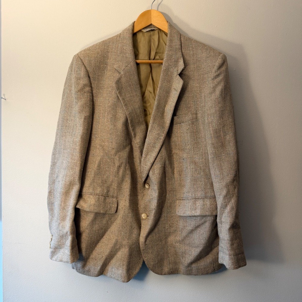 Vintage Cartier Zachary All Mens Tan Herringbone Tweed Blazer Sport Coat USA